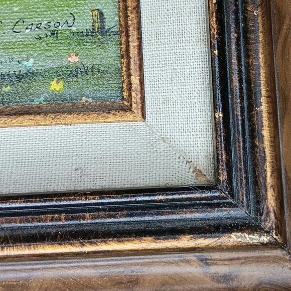 C. Carson Framed Oil Painting Hot Air Balloons Over Farm Scene Signed Picture - Picture 8 of 9